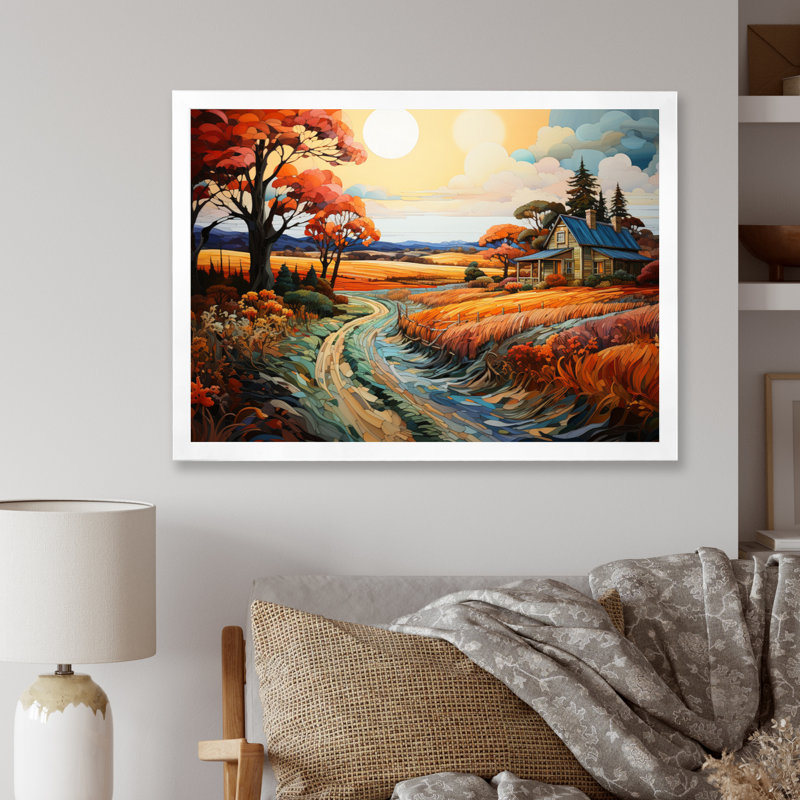 Farmhouse Farmstead Mosaic Pointillism I - impression, H 34 po x l 44 po x P 1,5 po, Cadre photo blanc