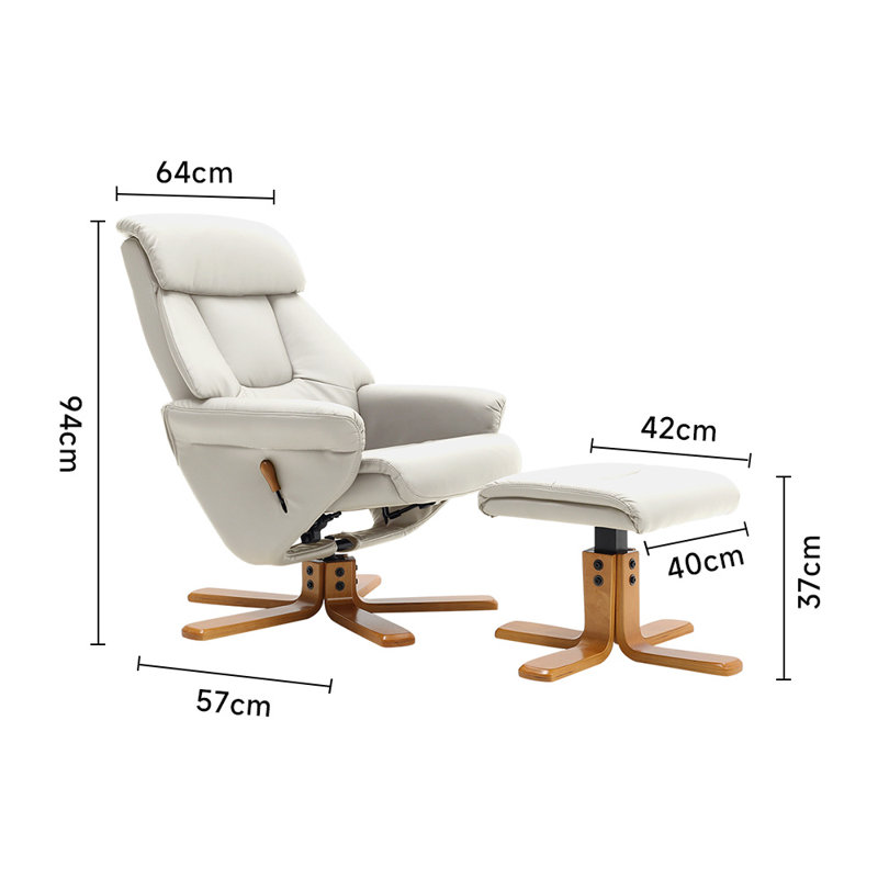 Faux Leather Manual Swivel Recliner with Ottoman, Beige Faux Leather