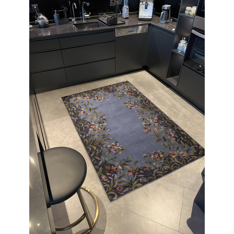 Tapis décoratif moderne bleu à motif floral lavande, Tapis de couloir 3 pi 3,37 po x 9 pi 10,11 po