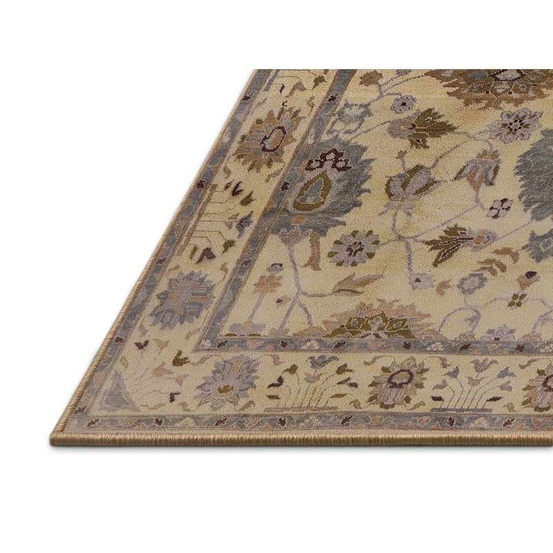 Tapis oriental jaune / bleu Manni, Tapis de couloir 2 pi x 5 pi