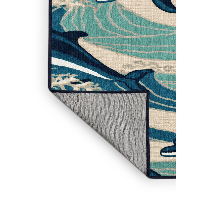 Washable Dolphins Nautical Area Rug, Rectangle 5' x 7'