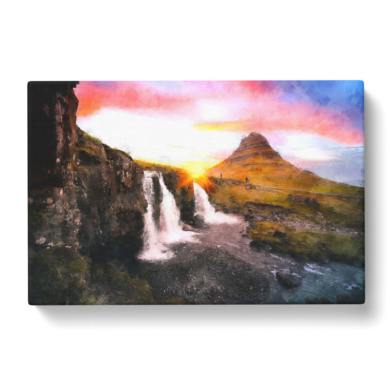 Kirkjufell Waterfalls & Mountain - Wrapped Canvas Print, 50cm H x 76cm W x 3cm D