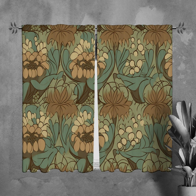 Motif floral de rideaux de fenêtre à motif brun - 6006, L 20 po x L 82 po
