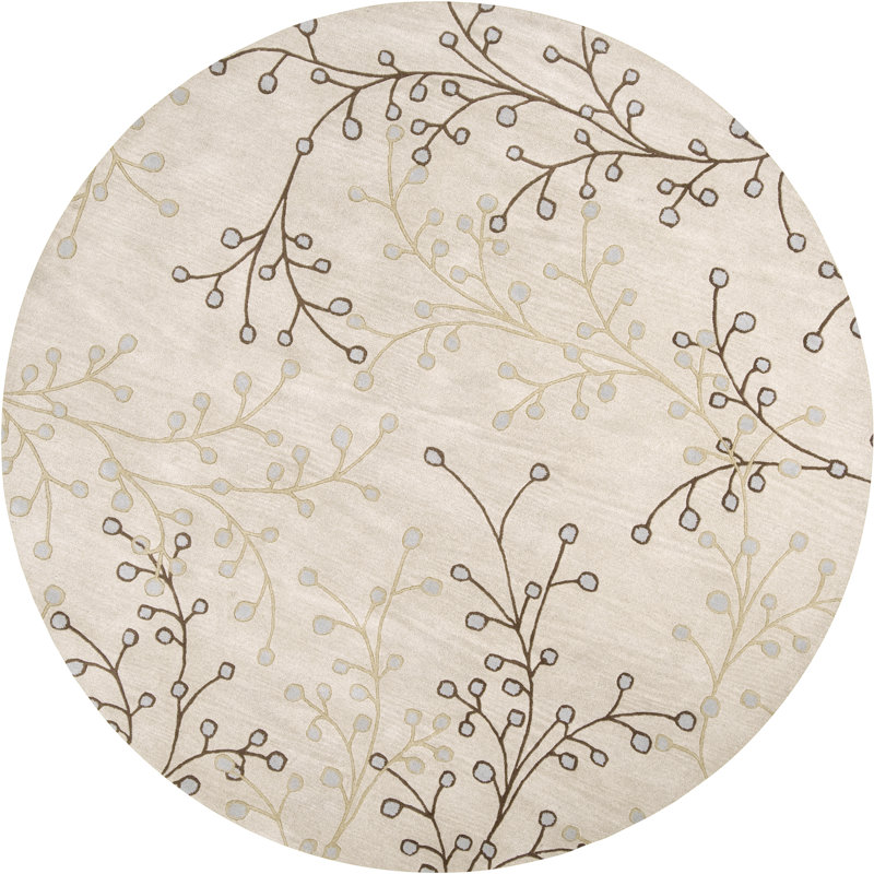 Tapis floral en laine touffeté à la main Elsberry, Rond 6 pi