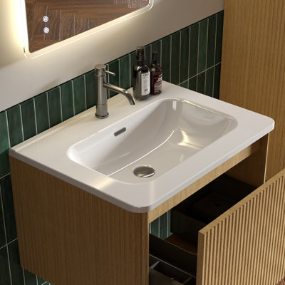 BB0424Y301, lavabo intégré en céramique blanc brillant, bonde et robinet non inclus