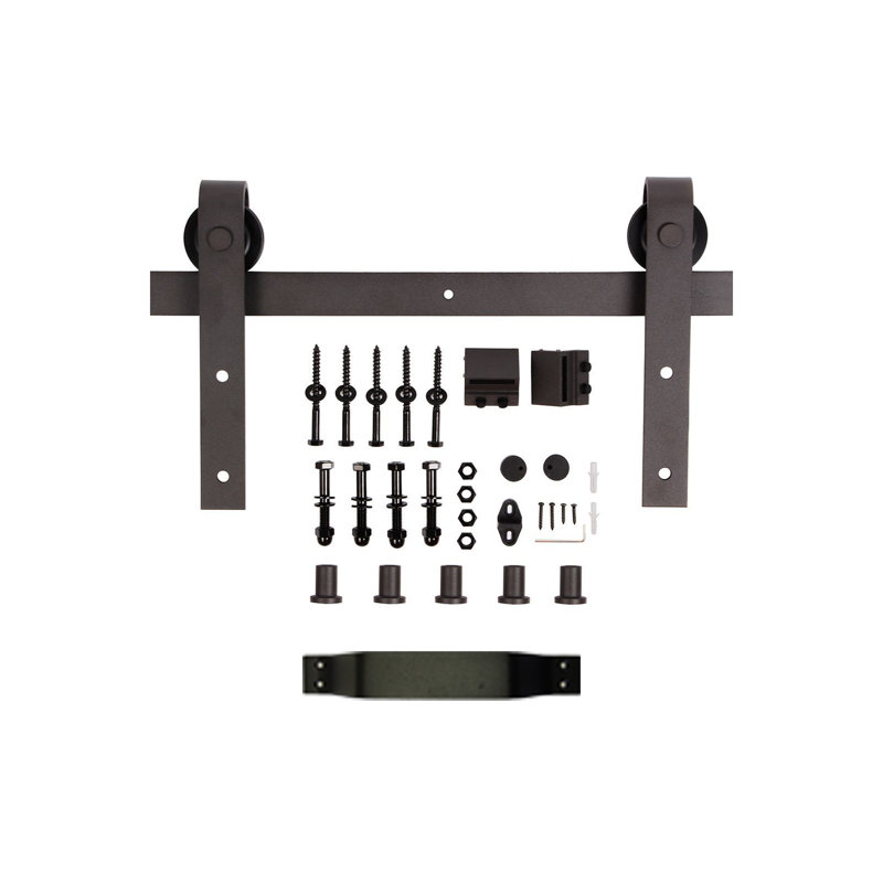 Porte de grange coulissante double en bois de pin avec trousse de quincaillerie Castle Series, Noyer foncé, 84 po x 84 po