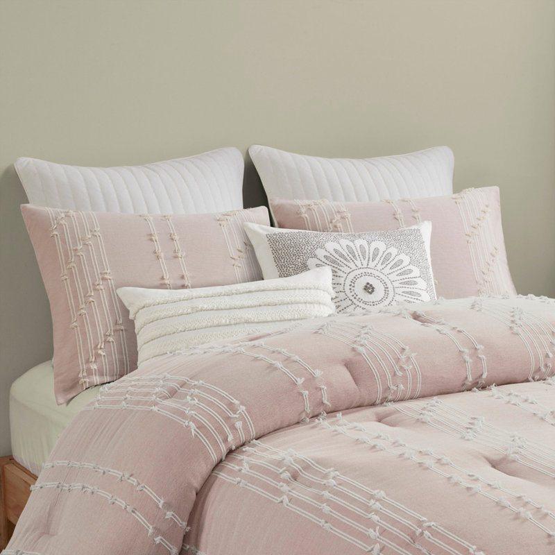 Ensemble d'édredon en jacquard de coton 3 pièces rosé, Très grand édredon