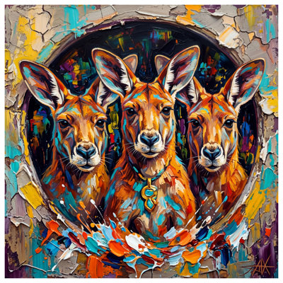 Three Kangaroos Abstract Double Sided Throw Pillows