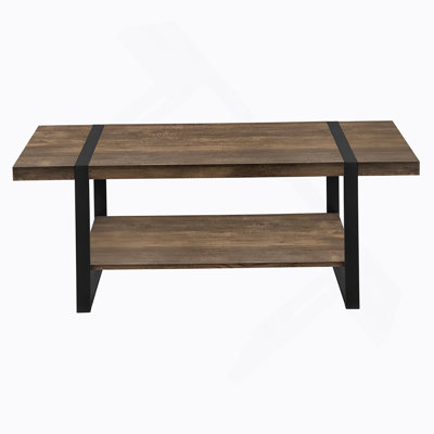 Table basse, accent, cocktail, rectangulaire, salon, L 48 po, stratifié brun, métal noir
