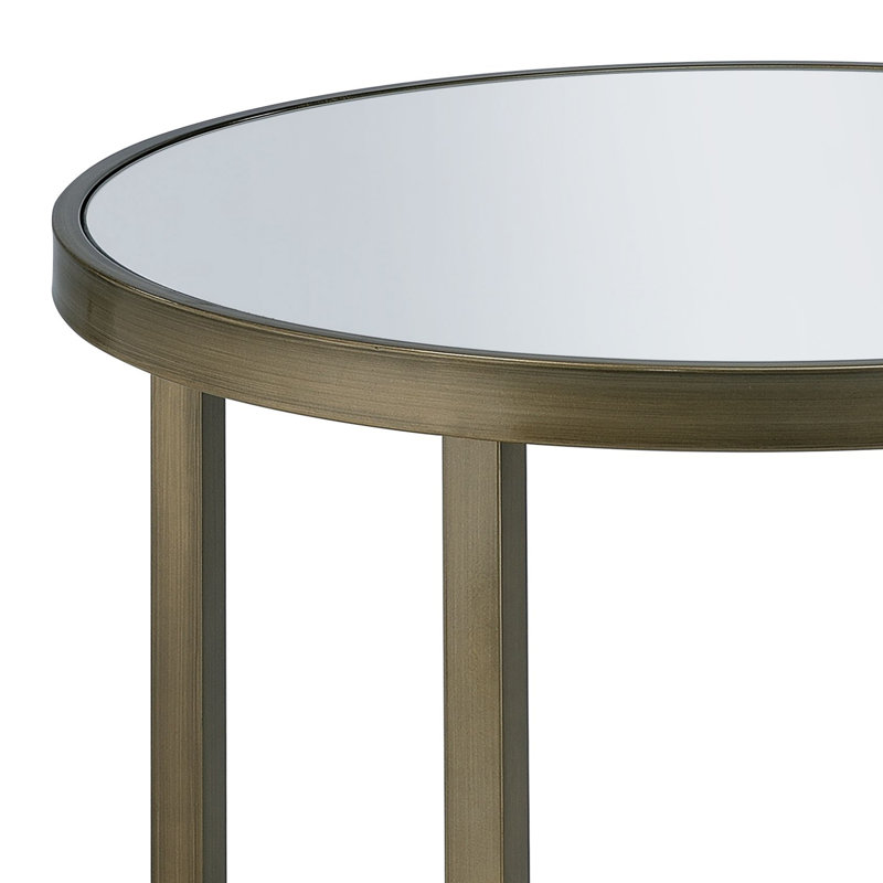 End Table, Mirrored & Antique Brass Finish