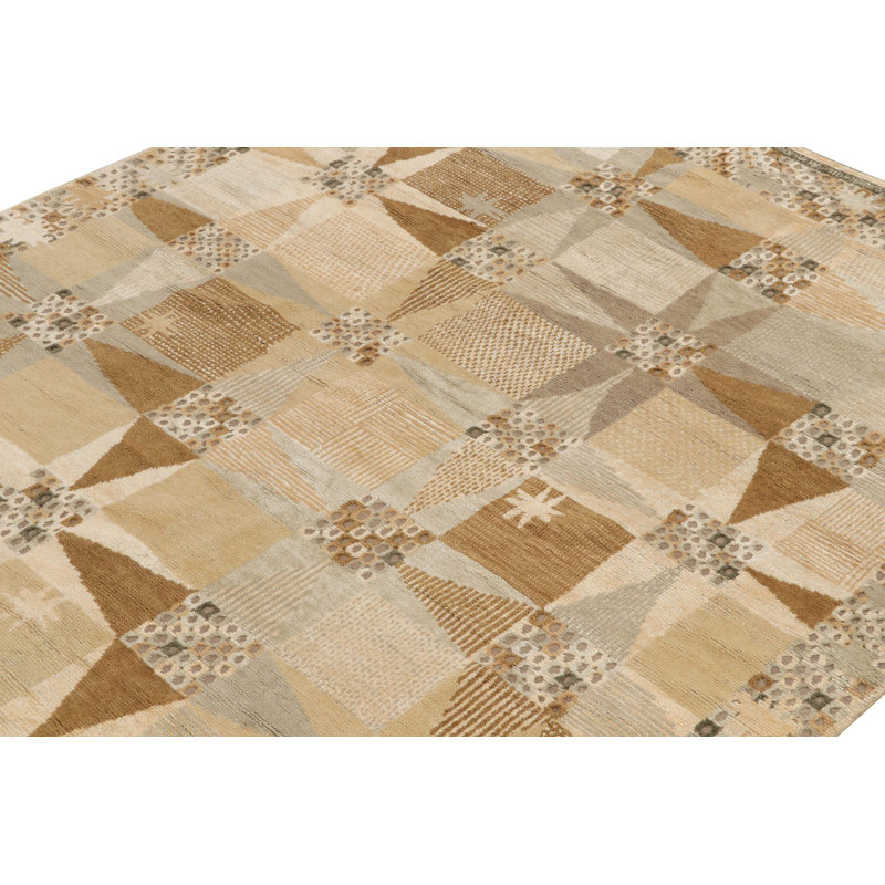 Scandinavian Hand Knotted Wool Geometric Area Rug, Rectangle 10' x 14'