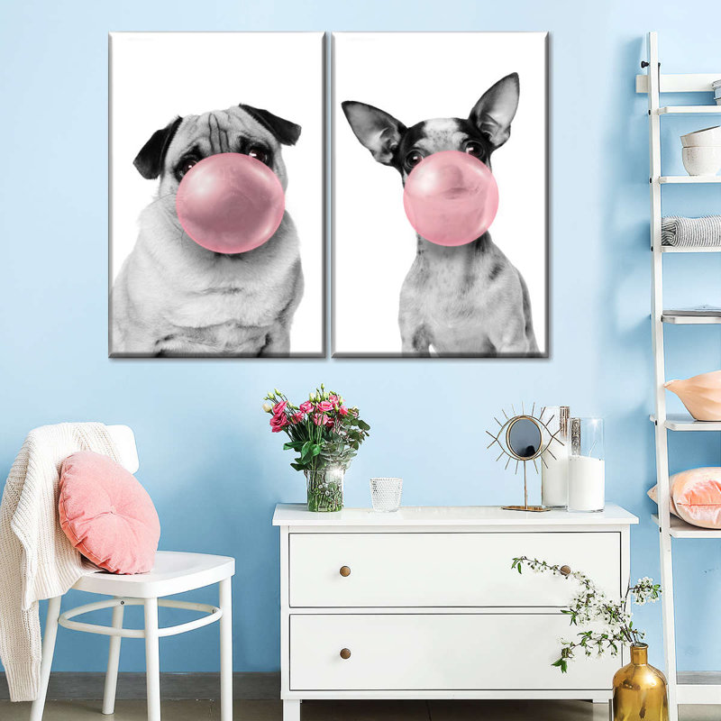 " Bubble Gum Dogs " 2 - Pieces, 39" H x 53" W x 1.25" D