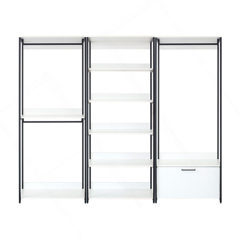 Système d'organisation sur pied en bois blanc avec cadre en métal Fiona
