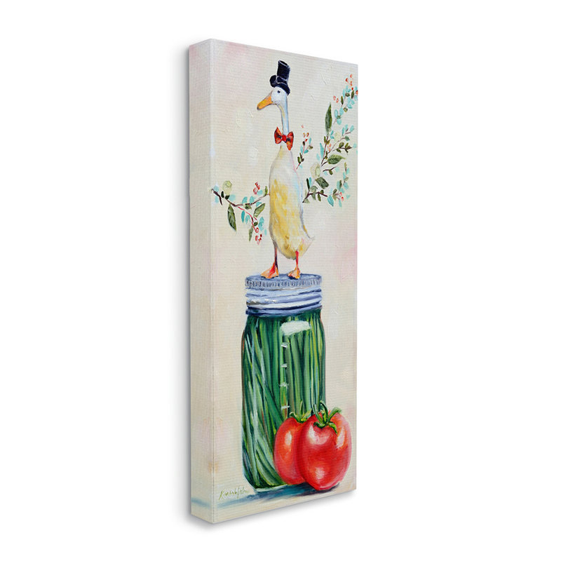 «Italian Goose on Pickle Jar Charmant Kitchen», reproduction d'art graphique, Toile tendue, H 30 po x l 13 po x P 1,5 po