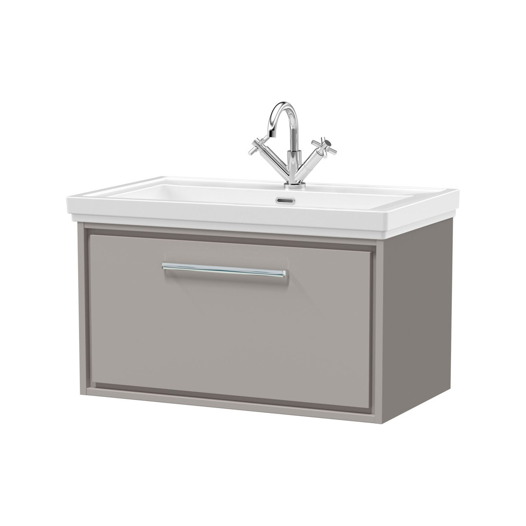Hudson Reed Lille 600mm Fern Green 1 Drawer Wall Hung Vanity Unit With 1 Tap Hole Fireclay Basin