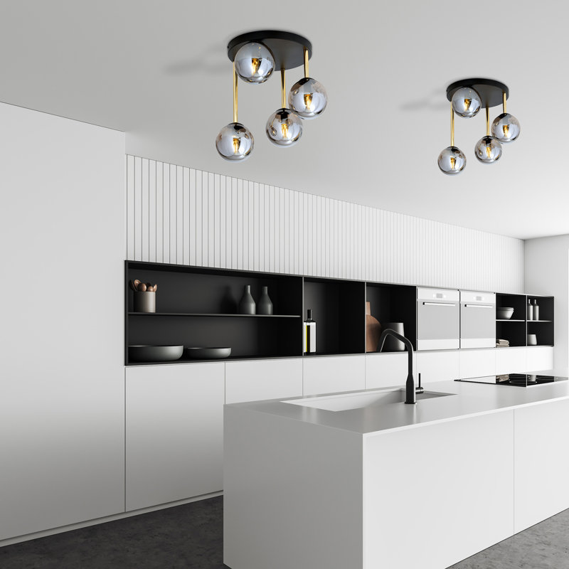 Wlikerson 4 - Light Geometric Chandelier, Black, Grey