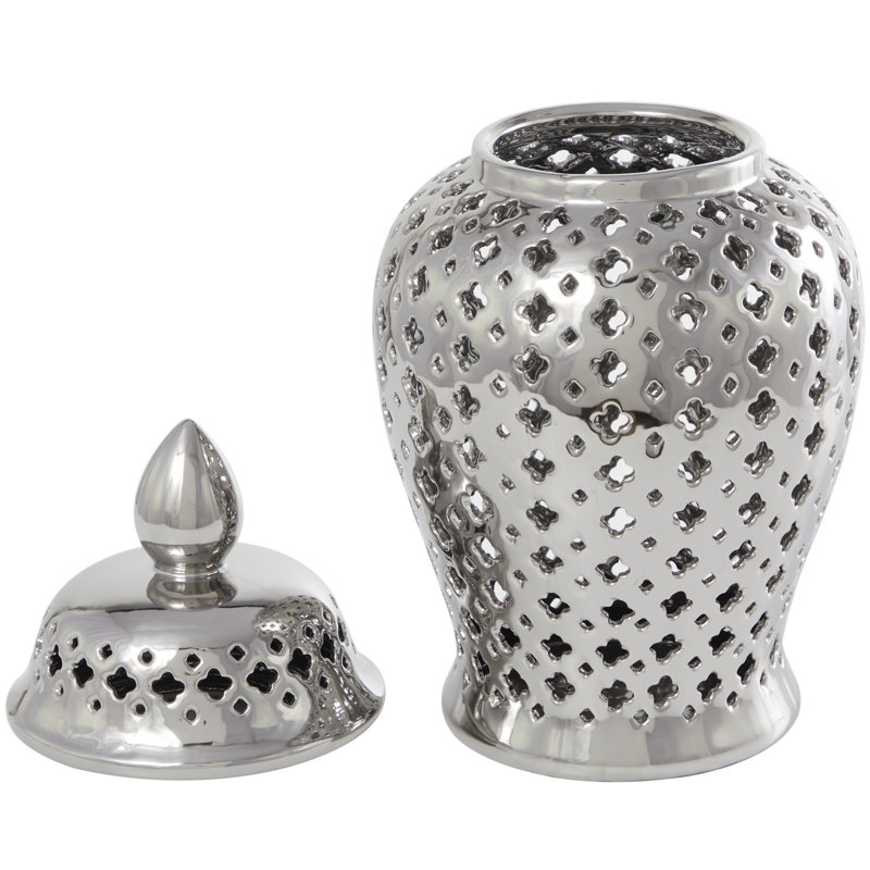 Pots décoratifs en céramique avec couvercle géométrique Estarlin, Argent