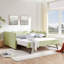 Lit de jour deux places avec lit gigogne simple, port USB, design ondulé, sans sommier, tissu en lin, vichy-765474547