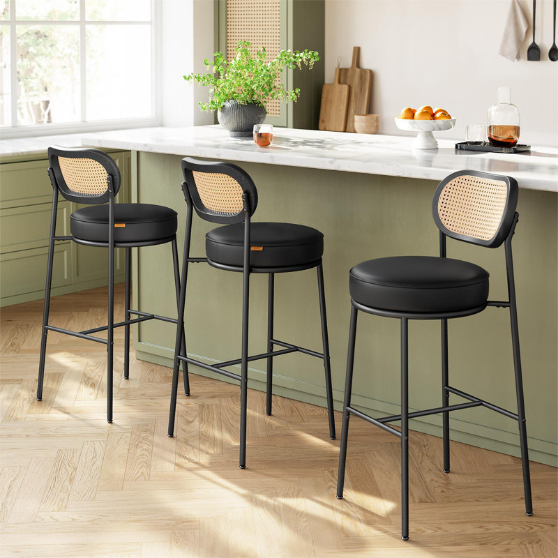 Set of 2 Bar Stools, Upholstered Stools, Black, Counter Stool (25" Seat Height)