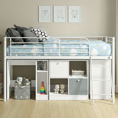 Leo Metal Kids Mid Sleepers Bed Frame with Storage Included with Built-in Ladder Included