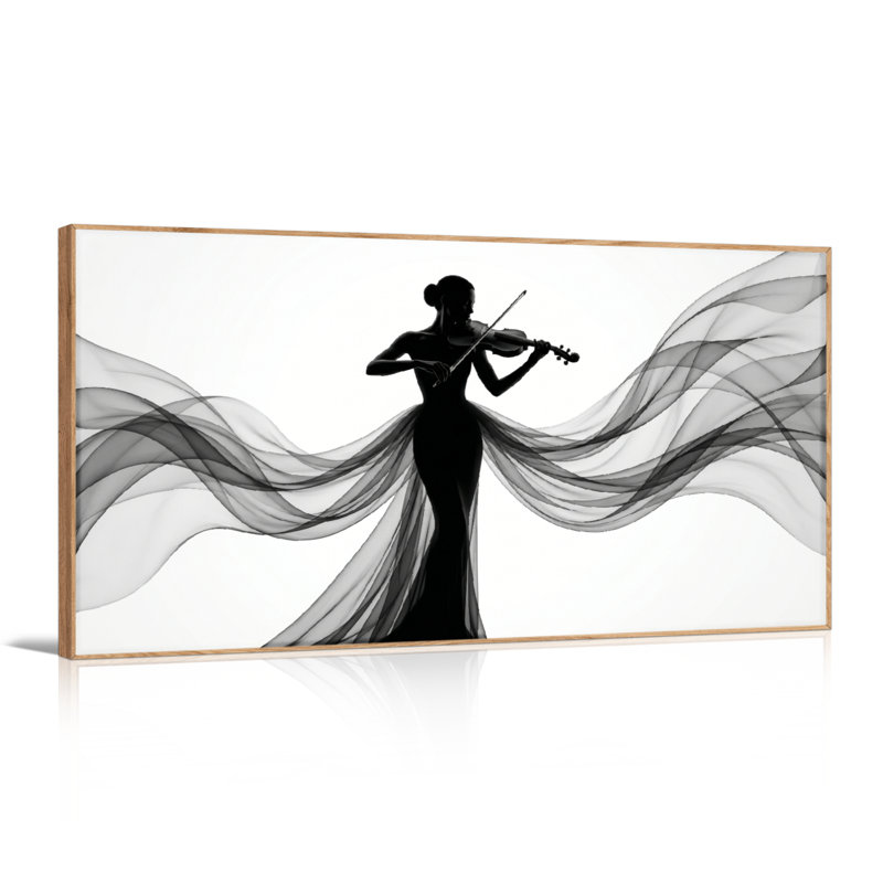 Ensemble de 1 toile murale Silhouette Musique, L 40 po x H 20 po, Naturel