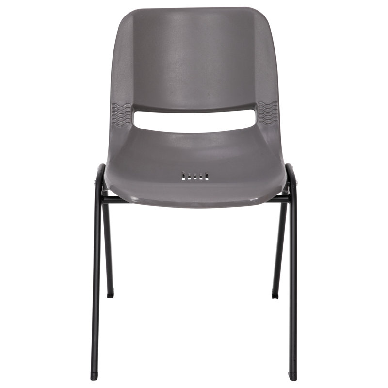 Gray Plastic Armless Stacking Chair with Black Metal Frame