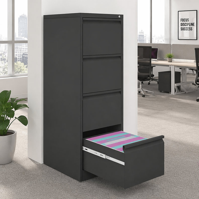 Classeur vertical à 4 tiroirs avec serrure, conception anti-basculement et glissières à pleine extension pour le rangement à la maison ou au bureau