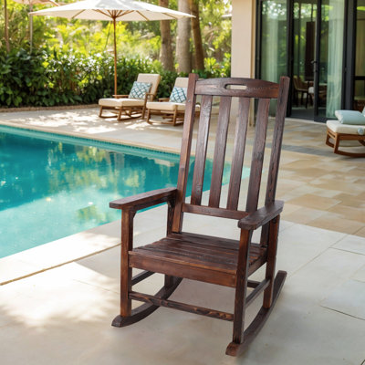 High Back Fir Wood Porch Rocker - Durable Oversized Rocking Chair For Indoor/Outdoor Relaxation, Smooth Motion