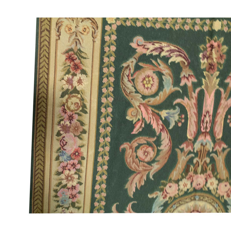 Tapis beige / vert / rose noué à la main de haute qualité