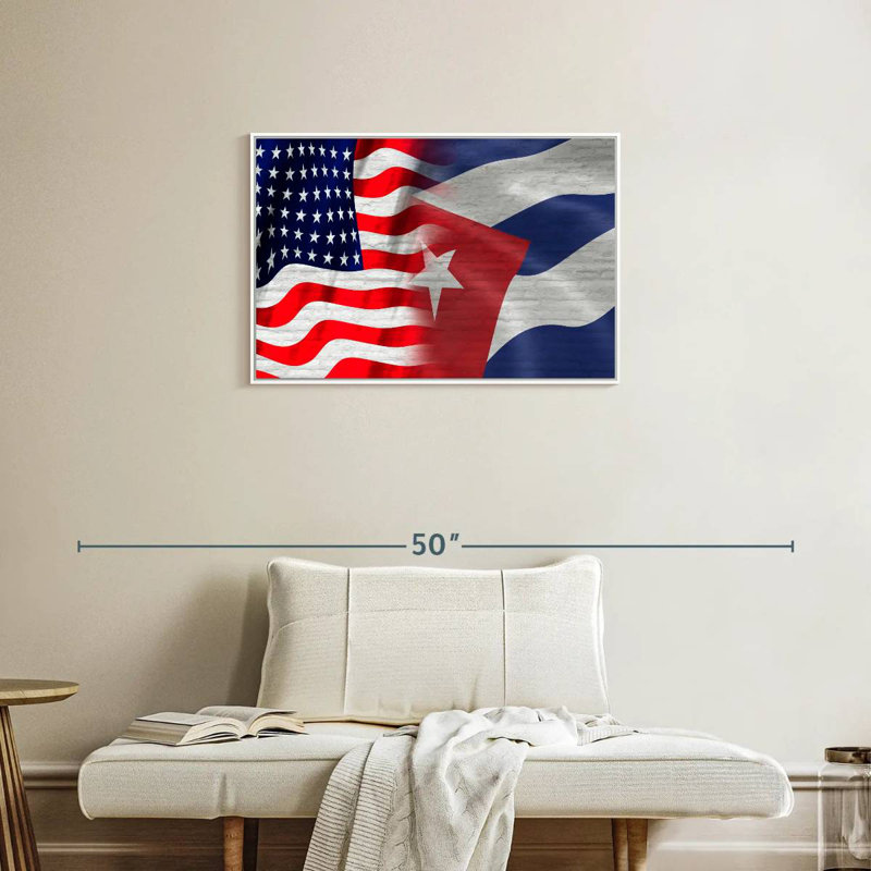 Drapeau américain et cubain, Cadre flottant blanc, 31 po x 21 po