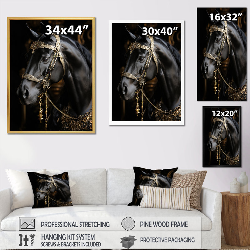 «Black Gold Horse», reproduction sur toile, H 40 po x l 30 po x P 1,5 po, Toile tendue