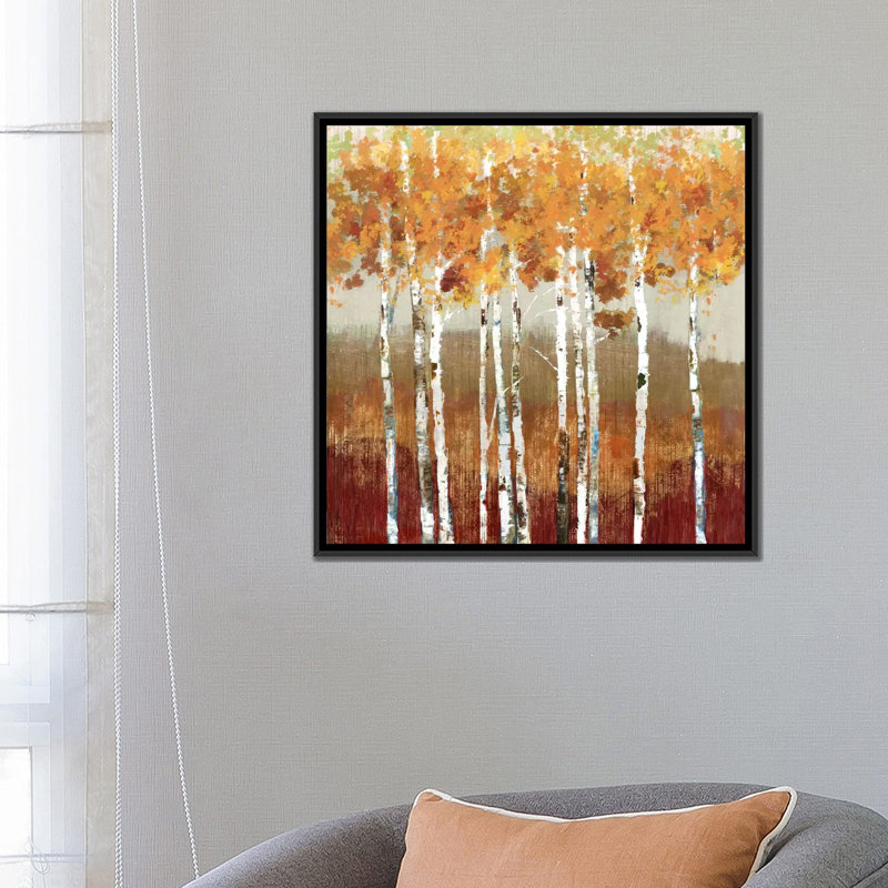 «Golden Landscape» par Allison Pearce - impression, H 18 po x l 18 po x P 1,5 po, Toile avec cadre noir, Pas de tapis