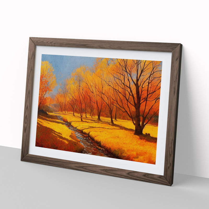 Watercolour Autumn Forest Vol.1 - Single Picture Frame Painting, 25cm H x 34cm W x 2cm D, Walnut Framed