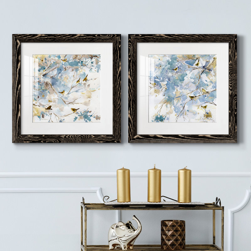 Topaz Spring I - ensemble de 2 peintures encadrées, H 17 po x l 34 po x P 1,5 po, Cadre noir