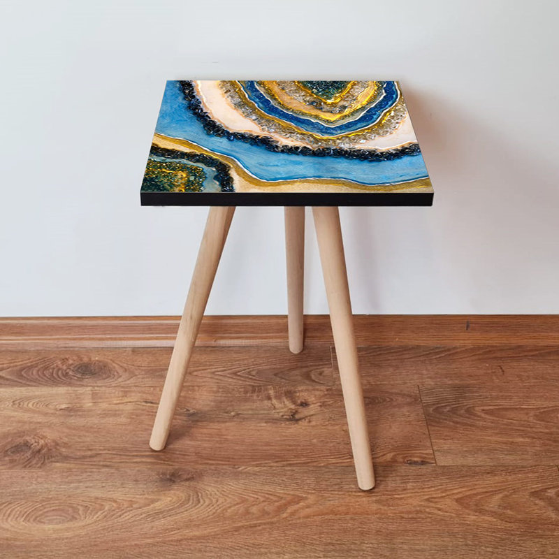 Abstract Marble Side Table, 100% MDF with Beech Wood Legs, 13.8 x 16.5 x 13.8 inches | Durable & Stylish Design | Perfect for Living Room, Bedroom, or Office | Modern Accent Furniture