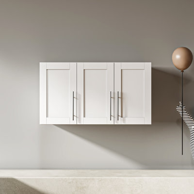 White Stackable Wall - Mounted Storage Cabinet 15.7"D X 34.59"W 19.29"H, Featuring 6 Stop Height Adjustment And Easy To Clean In Bathroom 19.29"H With Movable Shelves 2 Partitions For Kitchen,