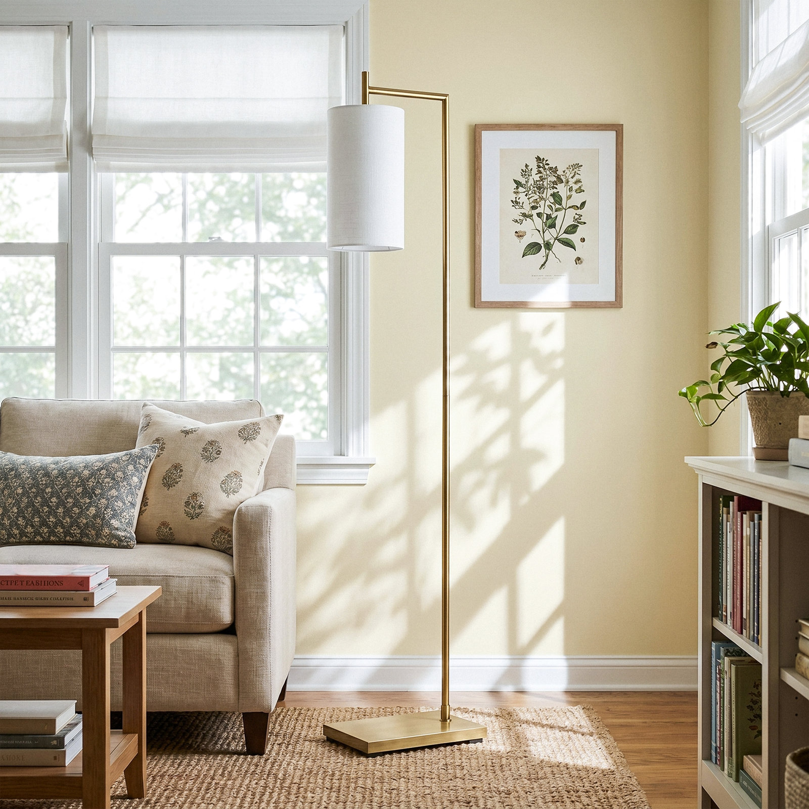 Elina 65'' Floor Lamp, Antique Brass, White