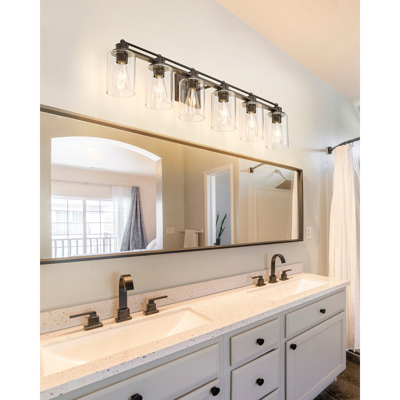 Éclairage de salle de bain à intensité variable 6 lumières, abat-jour en verre transparent, bronze huilé