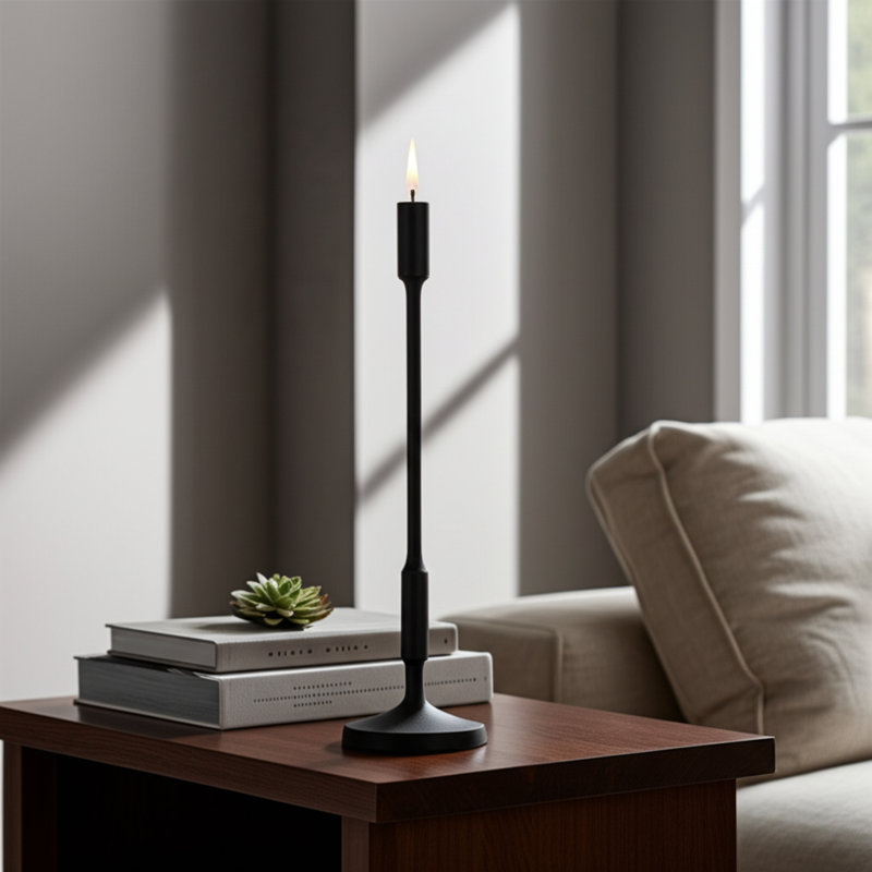 Porte-bougie de table décoratif moderne avec silhouette sculpturale pour le salon, H 20 po x l 5 po x P 5 po, Noir