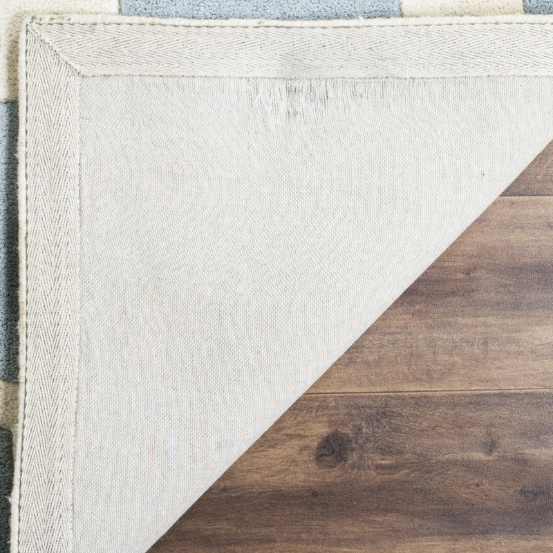 Blue and Ivory Hand-Tufted Wool Geometric 9' x 12' Rug