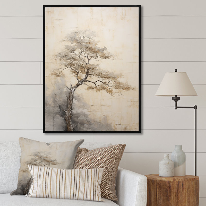 «Beige Tree Pine Zen Scenery IV», reproduction d'art sur toile, Cadre flottant noir, H 40 po x l 30 po x P 1,5 po