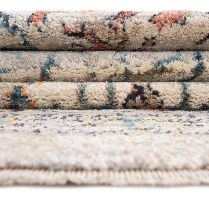 Tapis à motif floral ivoire / bleu marine / jaune / orange Alkire, Tapis de couloir 2 pi x 5 pi 11 po