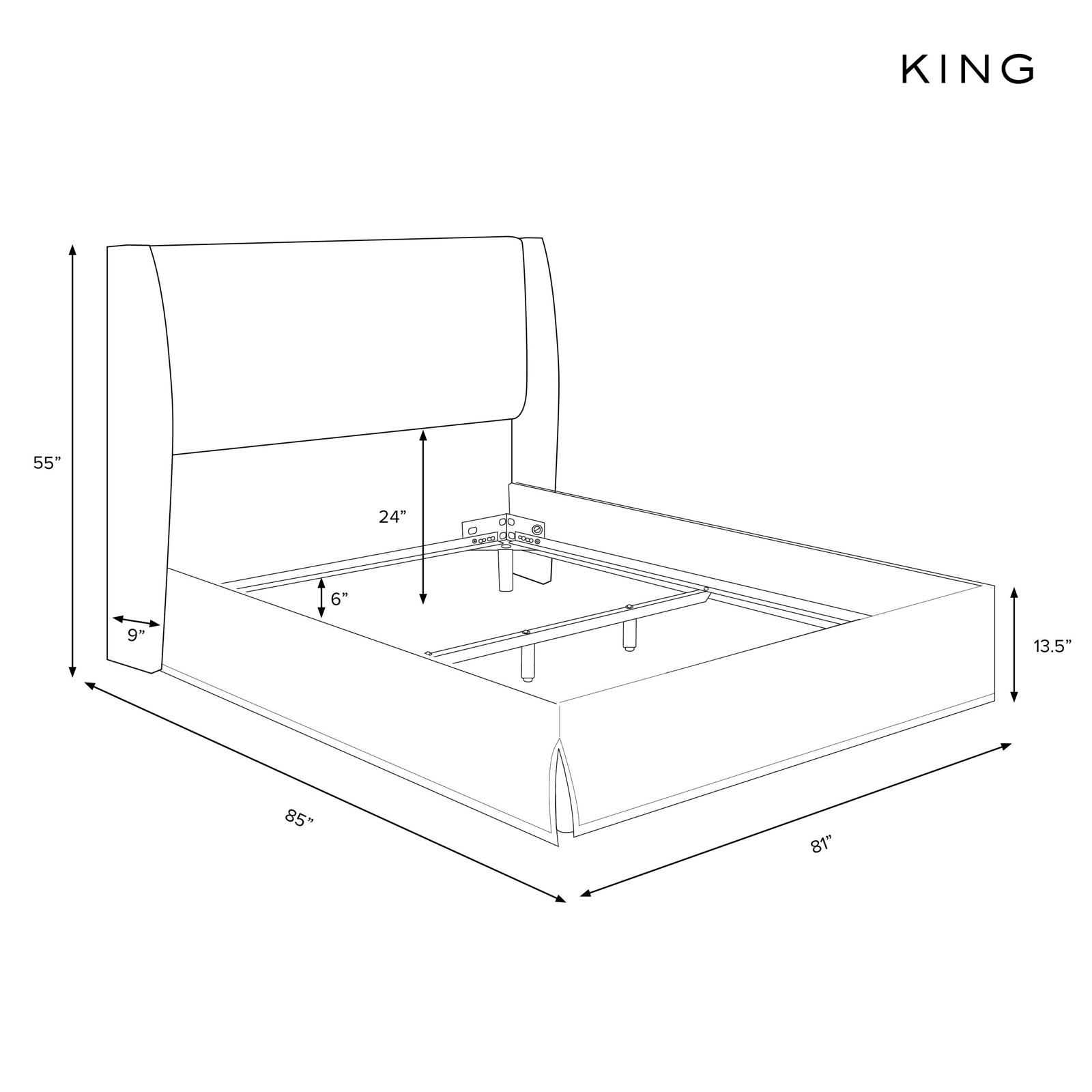 Upholstered Wingback Bed, King, Textured Linen Seafoam