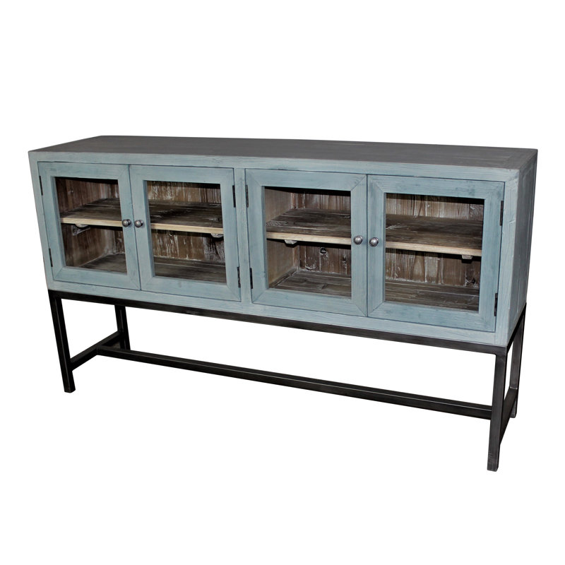 65 " W Pine Solid Wood, Seasalt blue/ natural