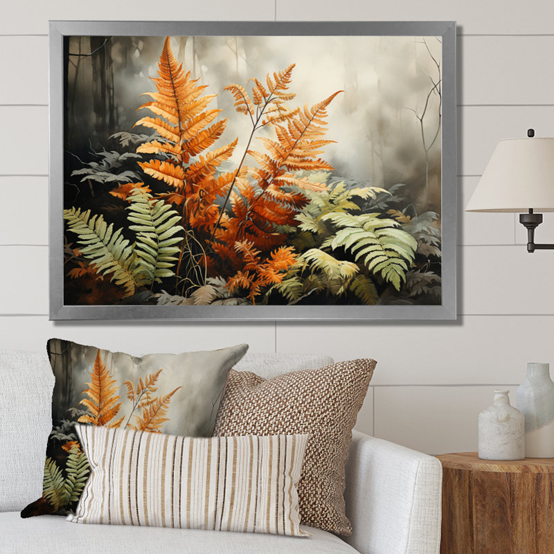" Ferns Amber Reflections ", 24" H x 32" W, Silver Picture Framed