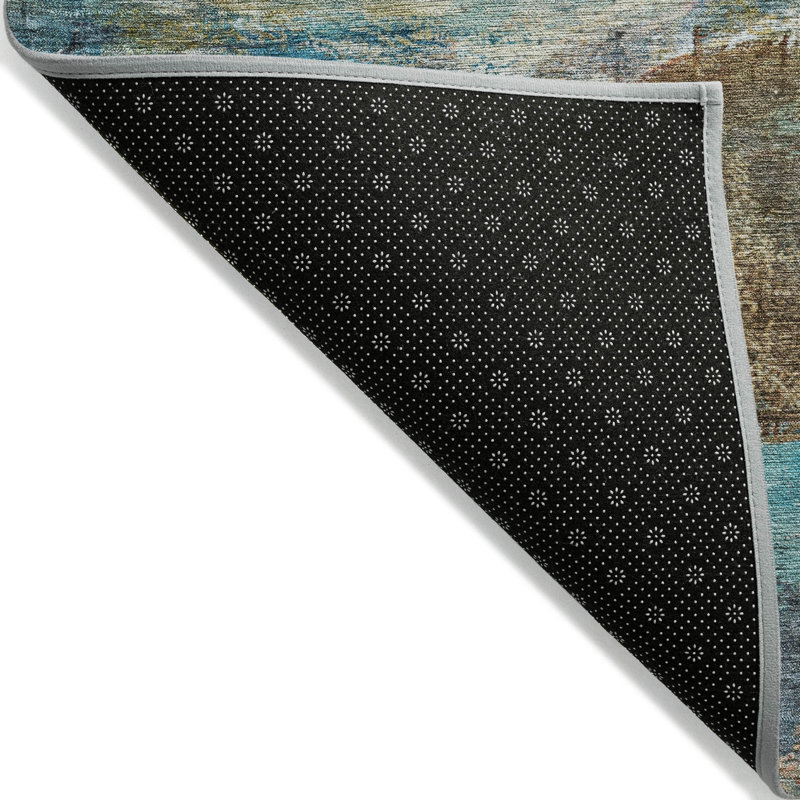 Tapis bleu sarcelle lavable à la machine intérieur / extérieur Xhevrie, Rectangulaire 8 pi x 10 pi