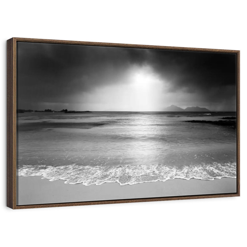 Plage noire et blanche, Cadre flottant en noyer, 43 po x 29 po