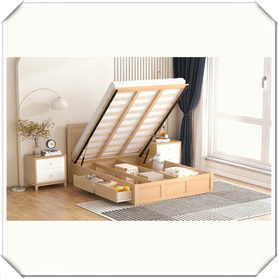 Wood Platform Bed Underneath Storage 2 Drawers Practical Design,Full / Double