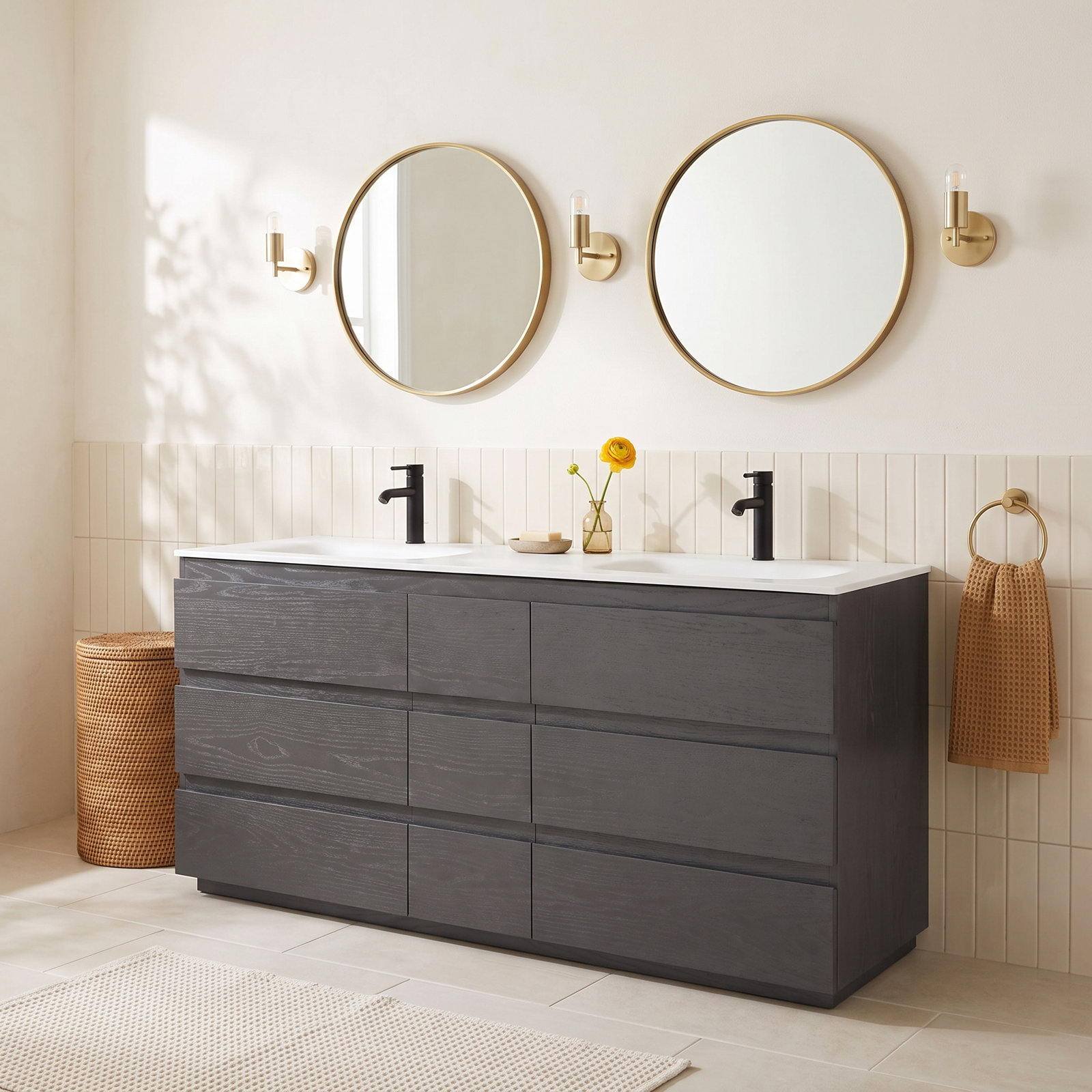 Arla 72" Cedar Double Bathroom Vanity, Charcoal