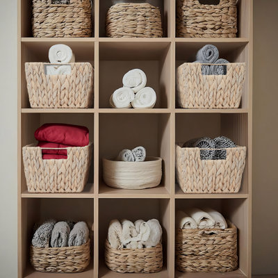 Set of 4 Water Hyacinth Storage Shelf Baskets with Handles - Whitewash